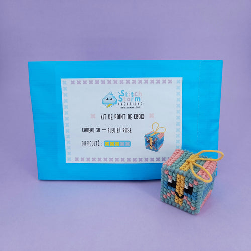 DIY Kit - 3D Gift in Blue and Pink - Difficulty 3